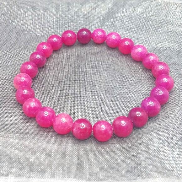 Pink Jade Gemstone Bracelet 8mm Artisan Made Stretch Beaded Colorful Vibrant New - Picture 8 of 11